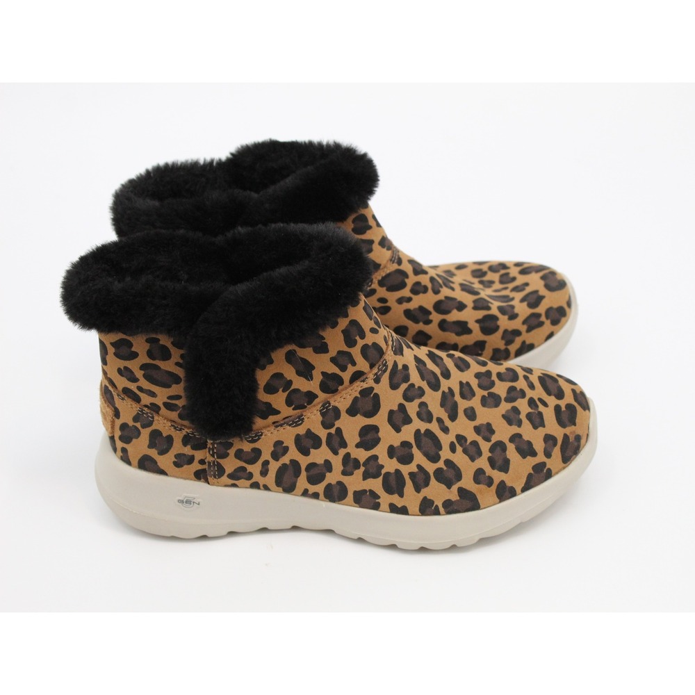 Skechers On-the-GO Joy Leopard Print Faux‎ Fur Ankle Boots Brown Black Womens 6